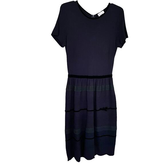 Red Valentino Black Short Sleeve Lace Velvet Trim Scalloped Knee Length Dress L - Picture 1 of 14